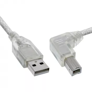 InLine USB 2.0 kabelis ar leņķveida A tipa spraudni / B tips, vīrišķais, caurspīdīgs, 1 m