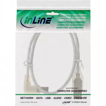 InLine USB 2.0 kabelis ar kreiso leņķi Type A spraudnis / B spraudnis, caurspīdīgs, 3 m
