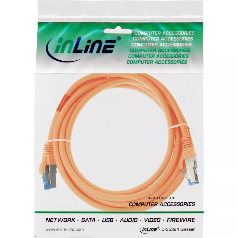 InLine komutācijas kabelis S/FTP PiMF Cat.6A halogen free 500MHz oranža 0.5m