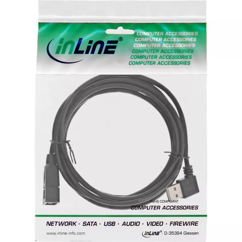 InLine USB 2.0 Smart kabelis leņķveida + reversīvs A tipa vīrišķais/sievišķais, melns, 2 m