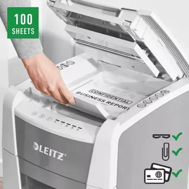 Leitz IQ Autofeed Small Office 100 automātiskais papīra smalcinātājs P5