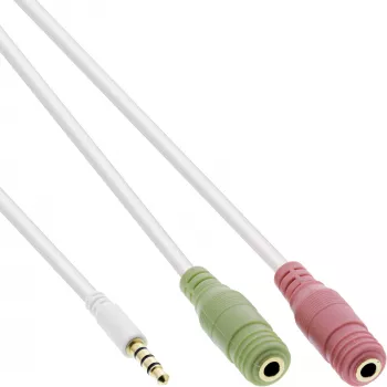 InLine Audio Headset adaptera kabelis 3.5mm male 4 Pin / 2x 3.5mm, balta, 1m