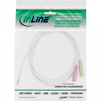 InLine Audio Headset adaptera kabelis 3.5mm male 4 Pin / 2x 3.5mm, balta, 1m