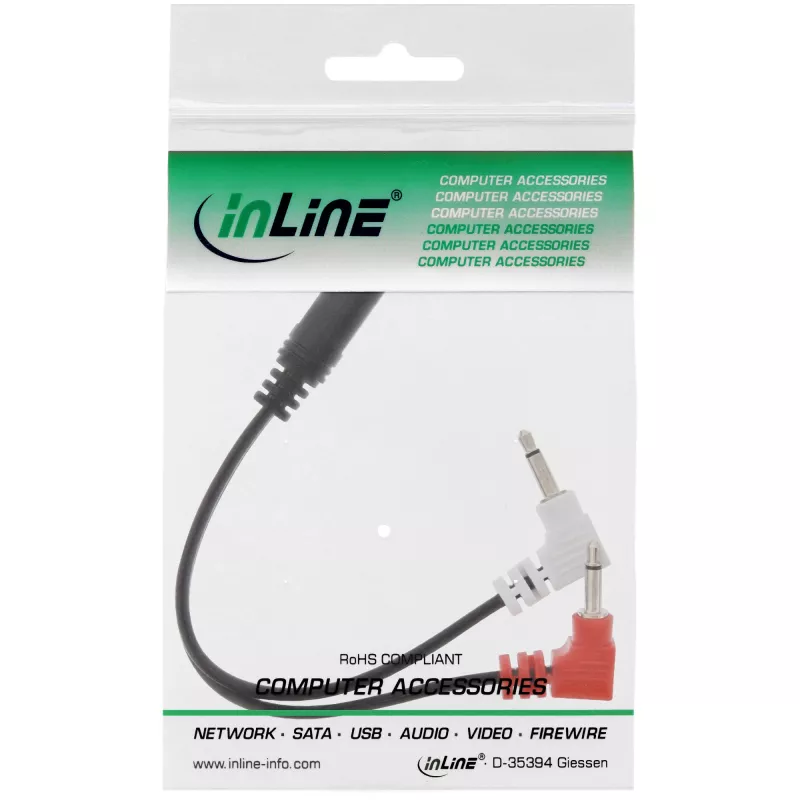 InLine Audio Plane austiņu adaptera kabelis, 2x 3.5mm vīr. uz 3.5mm siev. 3 kontaktu, 0.15m