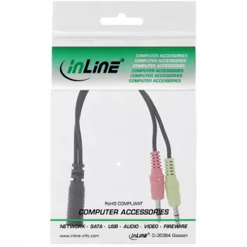 InLine Audio austiņu adaptera kabelis, 2x 3.5 mm vīr. uz 3.5 mm siev. 4 kontaktu, OMTP, 0,15 m