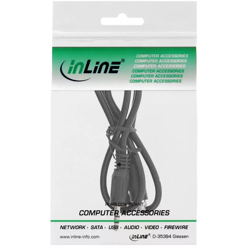 InLine Audio adaptera kabelis, 3,5 mm stereo vīr./siev. ar vītni, 0,6 m