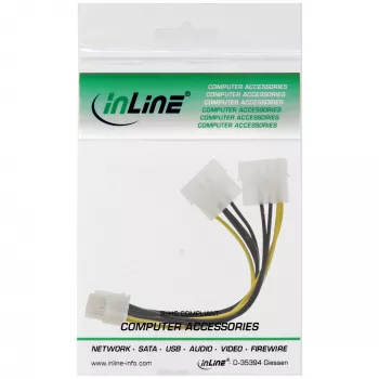 InLine strāvas adaptera kabelis, 2x 5,25 collu tēviņš / 8 kontaktu PCI-Express tēviņš, 0,15 m
