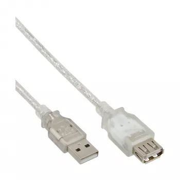 USB 2.0 pagarinātāja kabelis, A tips, vīr./siev., InLine 34650, 0,5 m, caurspīdīgs