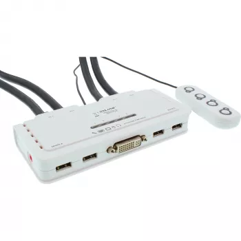 InLine KVM slēdzis 4 pieslēgvietas DVI-D + USB + Audio, komplektā 2 kabeļu komplekti