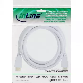 InLine High Speed HDMI kabelis ar Ethernet, M/M, balts, zelta kontakti, 2m