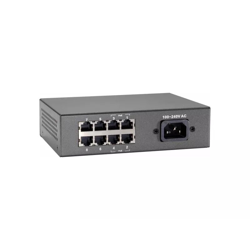 LevelOne 8 portu ātrdarbīgs Ethernet PoE slēdzis, 802.3at/af PoE, 4 PoE izejas, 65 W