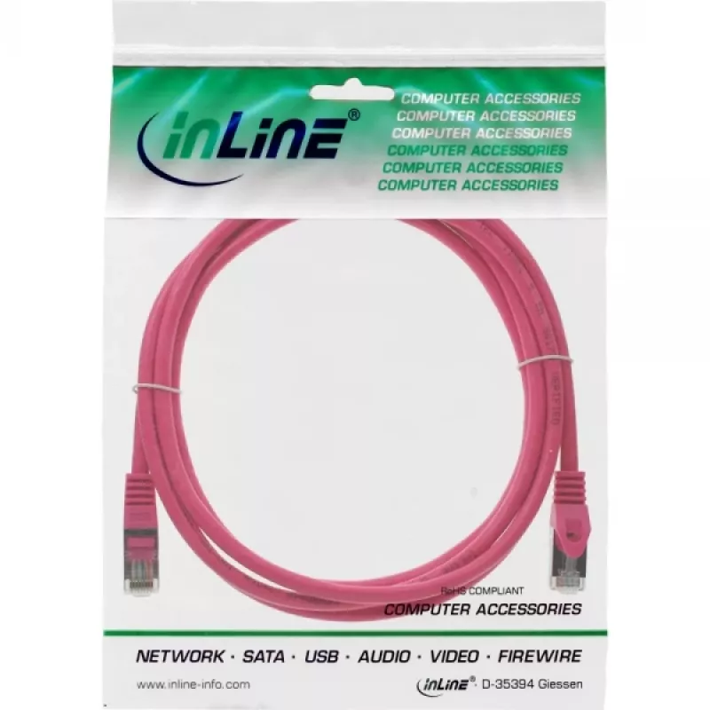 InLine ielāpu vads SF/UTP Cat.5e rozā 0,3 m
