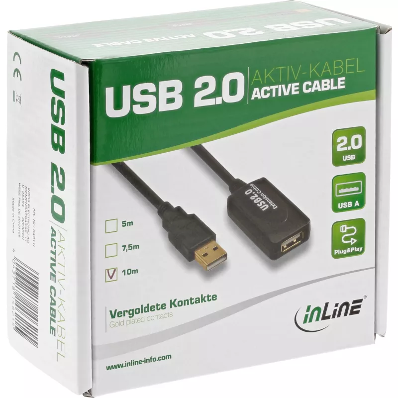 InLine USB 2.0 Active Signal Repeater kabelis Type A male / A female, 25m