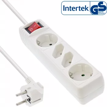 InLine kontaktligzdu sloksne, 4 vietīga, 2x CEE7/3 + 2x Euro CEE 7/16, balta, 1,5 m