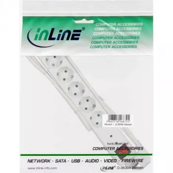 InLine kontaktligzdu bloks CEE 7/3, 6 vietas, pārsprieguma aizsardzība, slēdzis, balts