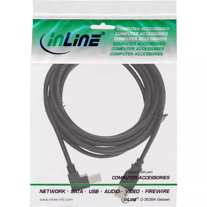 InLine USB 2.0 kabelis, lejupvērsts A tips, vīr./B tips, vīr., melns, 3m