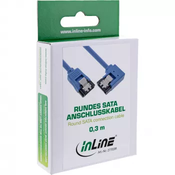 InLine SATA 6Gb/s apaļais kabelis, viens gals ar taisnleņķa 90° savienotāju, ar fiksatoriem, 0,5 m