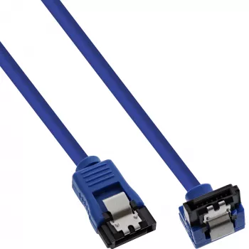InLine SATA 6Gb/s apaļais kabelis, zils, 90° leņķveida, ar fiksatoriem, 0,5 m