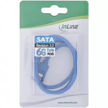 InLine SATA 6Gb/s apaļais kabelis, zils, 90° leņķveida, ar fiksatoriem, 0,5 m