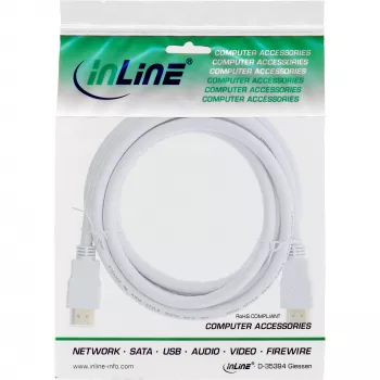 InLine High Speed HDMI kabelis ar Ethernet, M/M, balts, zeltīti kontakti, 3m