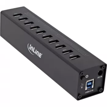 InLine USB 3.0 10 Portu centrmezgls, alumīnija korpuss, ar 4A barošanas bloku, melns