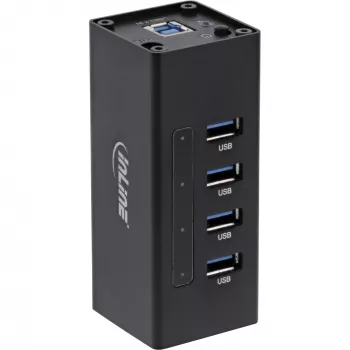 InLine USB 3.0 centrmezgls, 4 porti, alumīnija korpuss, ar 2,5 A barošanas bloku