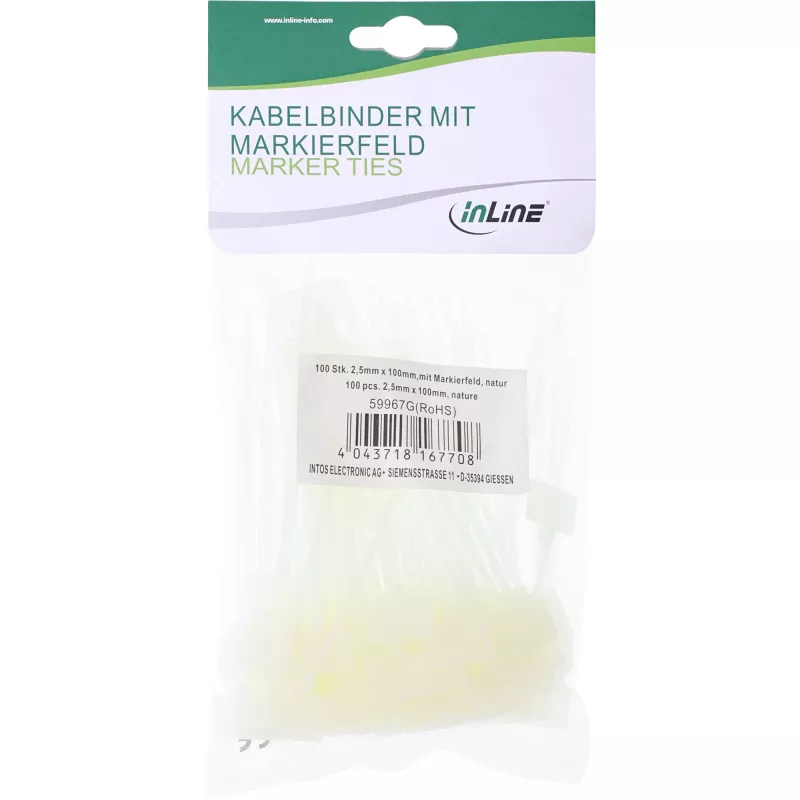 Kabeļu saites ar marķēšanas lauku InLine 100 mm x 2,5 mm, neilons, 100 gab.