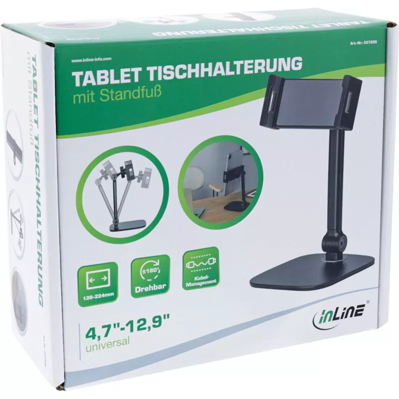 InLine planšetdatora galda turētājs ar statīvu, līdz 12,9 collām, melns
