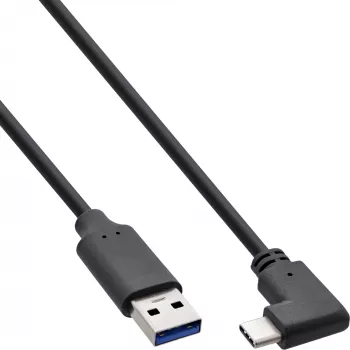 InLine USB 3.2 kabelis, USB-C vīrišķais leņķveida uz USB-A spraudnis, melns, 1m