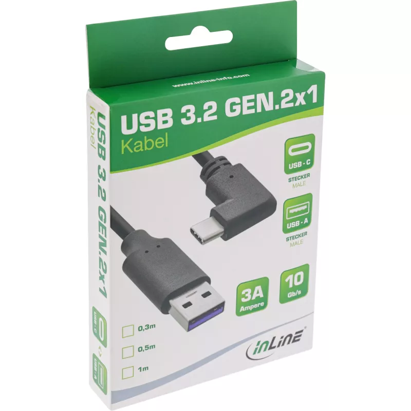 InLine USB 3.2 kabelis, USB-C vīrišķais leņķveida uz USB-A spraudnis, melns, 1m