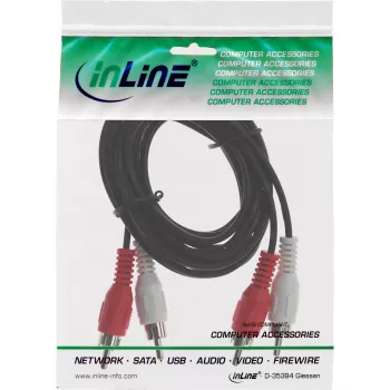 InLine audio kabelis, 2x RCA vīr./vīr. 1m, vīrišķais, 2 x RCA, vīrišķais, 1 m, melns
