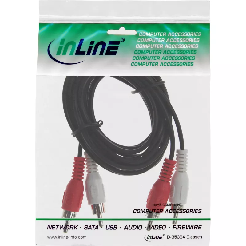 InLine audio kabelis, 2x RCA vīr./vīr. 1m, vīrišķais, 2 x RCA, vīrišķais, 1 m, melns