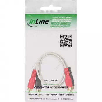 InLine RCA kabelis 2x RCA vīr. / vīr. zeltīti kontakti 1m, Vīr., 2 x RCA, Vīr., 1 m, Balts