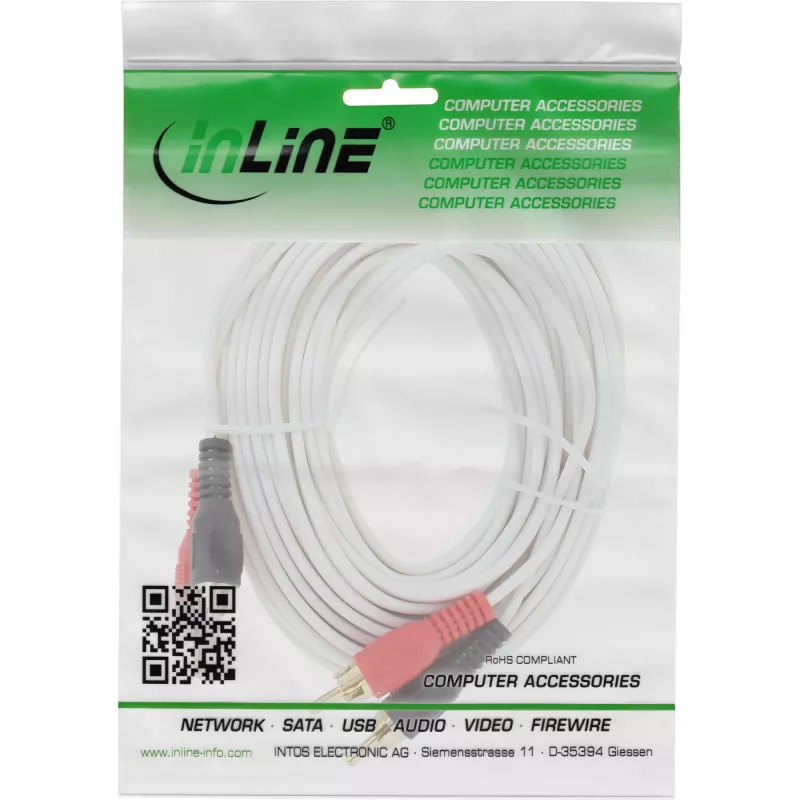 InLine RCA kabelis 2x RCA vīr. / vīr. apzeltīti 7m, Vīr., 2 x RCA, Vīr., 7 m, Balta