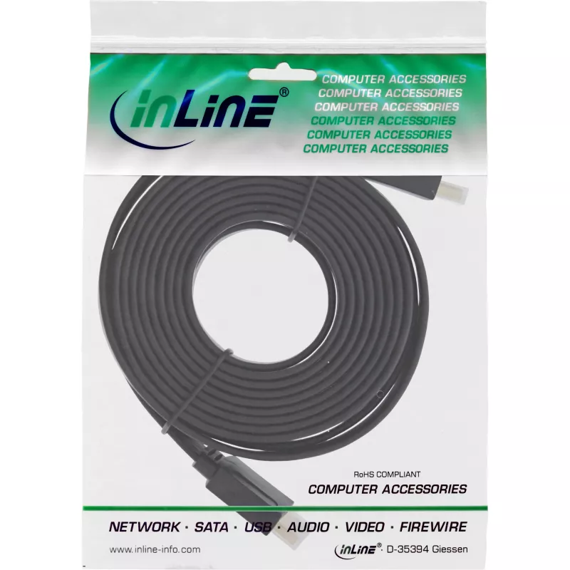 InLine HDMI plakanais kabelis, ātrgaitas kabelis ar Ethernet, zelta pārklājums, melns, 3 m