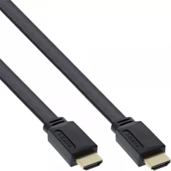 InLine HDMI plakanais kabelis High Speed Cable ar Ethernet, zeltīti kontakti, melns, 0.5m