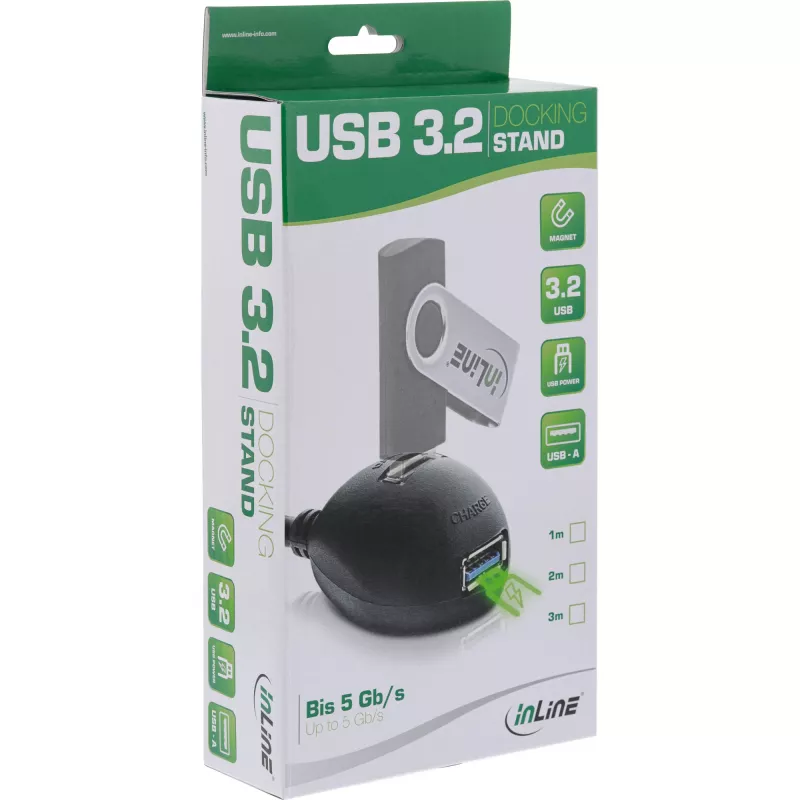 InLine USB 3.2 Gen.1 kabelis USB Type A V / A S + Barošana, ar statīvu, melns, 3m