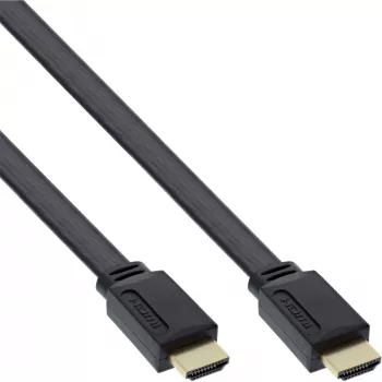 InLine HDMI plakanā kabelis, ātrdarbīgs kabelis ar Ethernet, zeltītiem kontaktiem, melns, 1 m