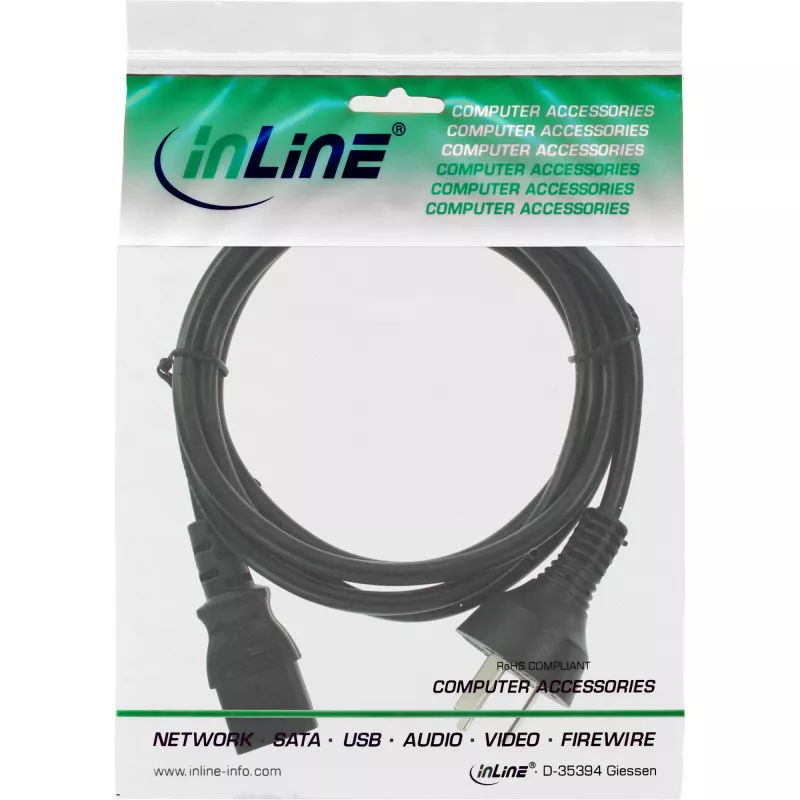 InLine strāvas kabelis, Ķīnas vīrišķais / 3-pin IEC C13 vīrišķais, 5 m