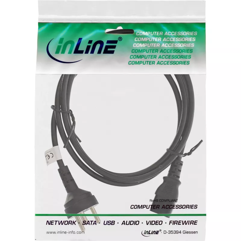 InLine strāvas kabelis Dānija Type K vīrišķais / 3 kontaktu IEC C13 vīrišķais, 3 m