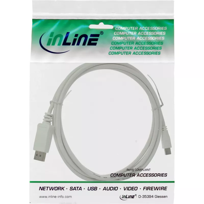 InLine Mini DisplayPort uz DisplayPort kabelis balts 1,5 m