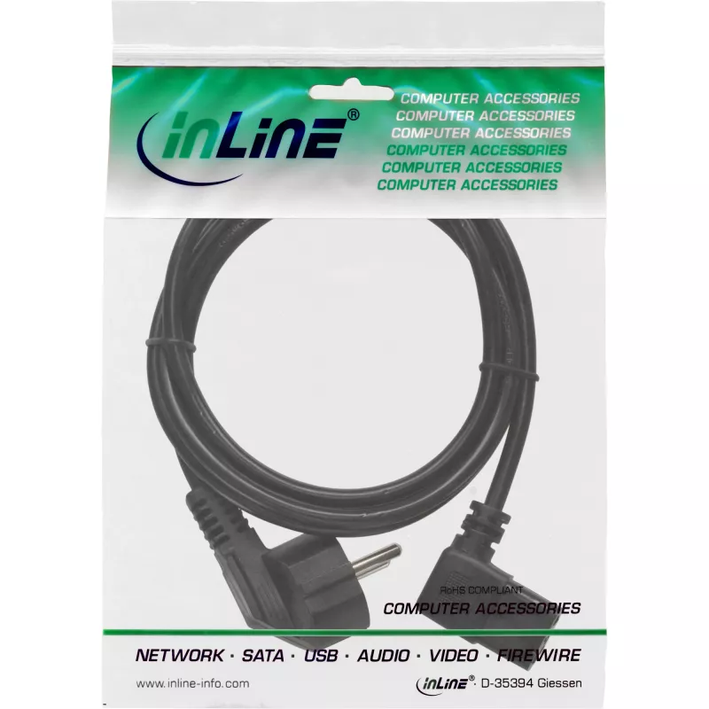 InLine strāvas kabelis, CEE 7/7 leņķa / 3-pin IEC C13 kontaktdakša leņķa, 5 m