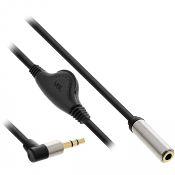 InLine plāns Audio kabelis 3,5 mm vīr. leņķveida / siev., ar skaļuma regulētāju 0,25 m