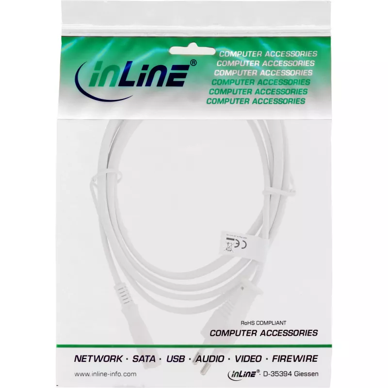 InLine strāvas kabelis, Euro vīrišķais / Euro8 vīrišķais, balts, 3,0 m