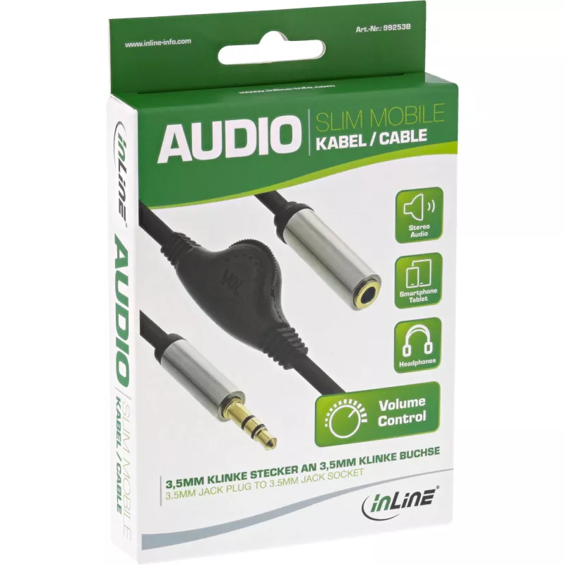 InLine plāns Audio vads 3,5 mm vīr./siev., ar skaļuma vadību 0,25 m