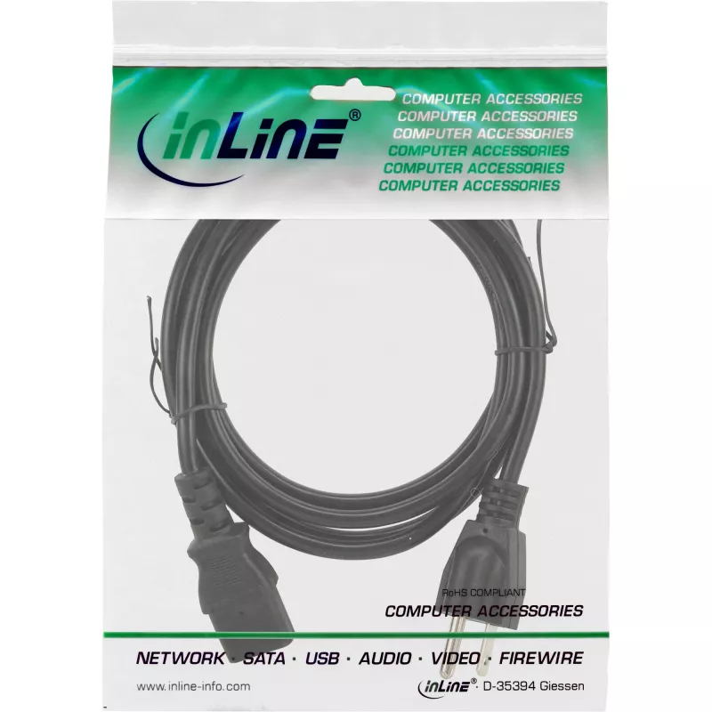 InLine strāvas kabelis ASV spraudnis / 3 kontaktu IEC C13 spraudnis, 18 AWG, 1 m