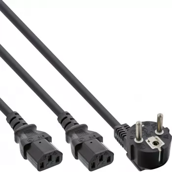InLine Y veida strāvas kabelis 1x CEE 7/7 leņķveida / 2x 3 vadu IEC C13 kontaktdakšas, 5 m