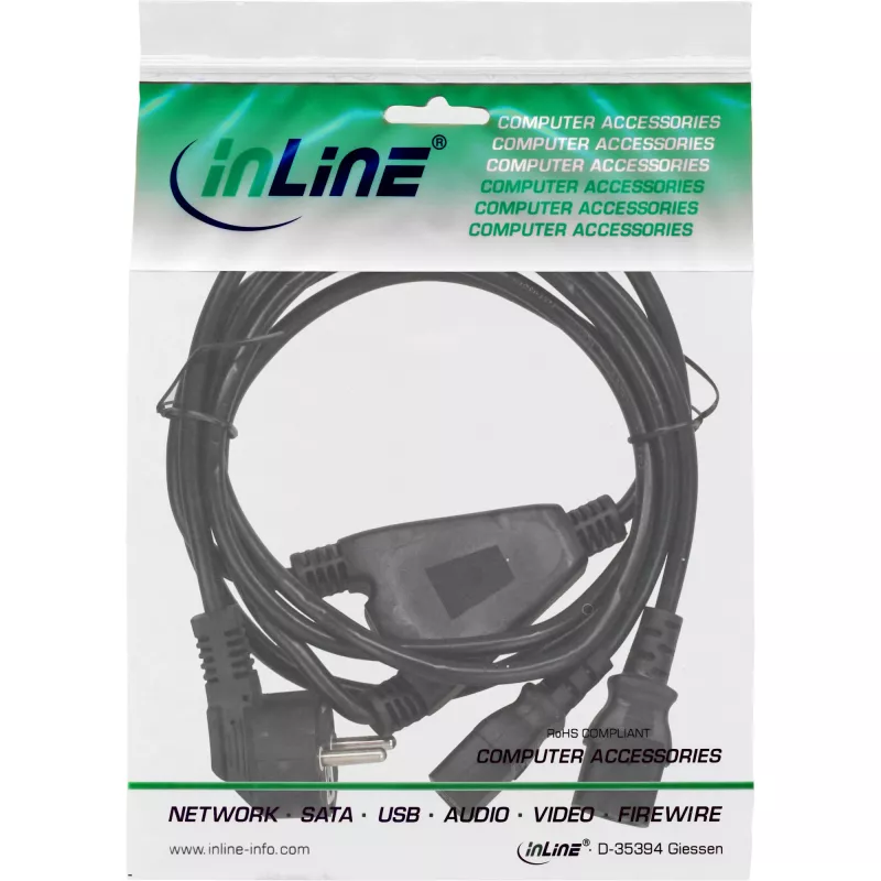 InLine Y-veida strāvas kabelis 1x CEE 7/7 leņķveida / 2x 3 kontaktu IEC C13 vīrišķais, 1m
