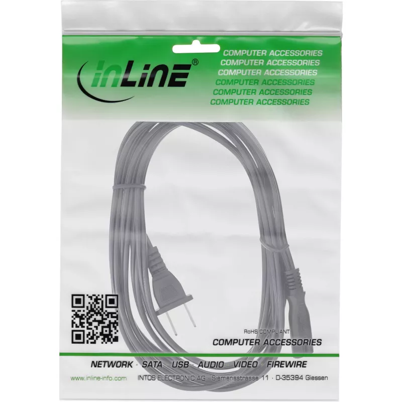 InLine strāvas vads, tīkla vīrišķais USA / Euro 8 sievišķais, 1m