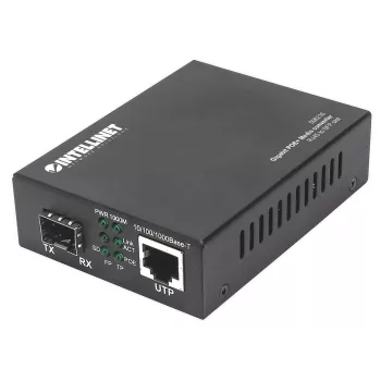 Intellinet Gigabit PoE+ Media Converter, 1 x 1000Base-T RJ45 ports uz 1 x SFP portu, PoE+ inžektors